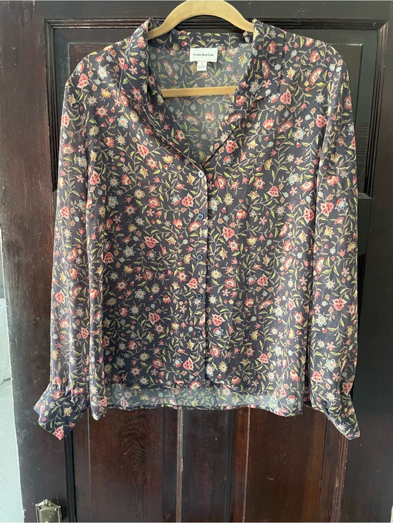 Frank & Oak Tops - Frank & Oak Navy Floral Button-Up Blouse